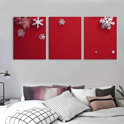 3pcs Red Background with White Snowflakes  Wall Art Set Canvas Framed 60x90cm - High Quality Print 100% Australian Made Wall Canvas Ready to Hang