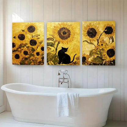 3pcs Sunflower Bear Floral Yellow Perfect Wall Art Set Canvas Framed 40x60cm - High Quality Print 100% Australian Made Wall Canvas Ready to Hang
