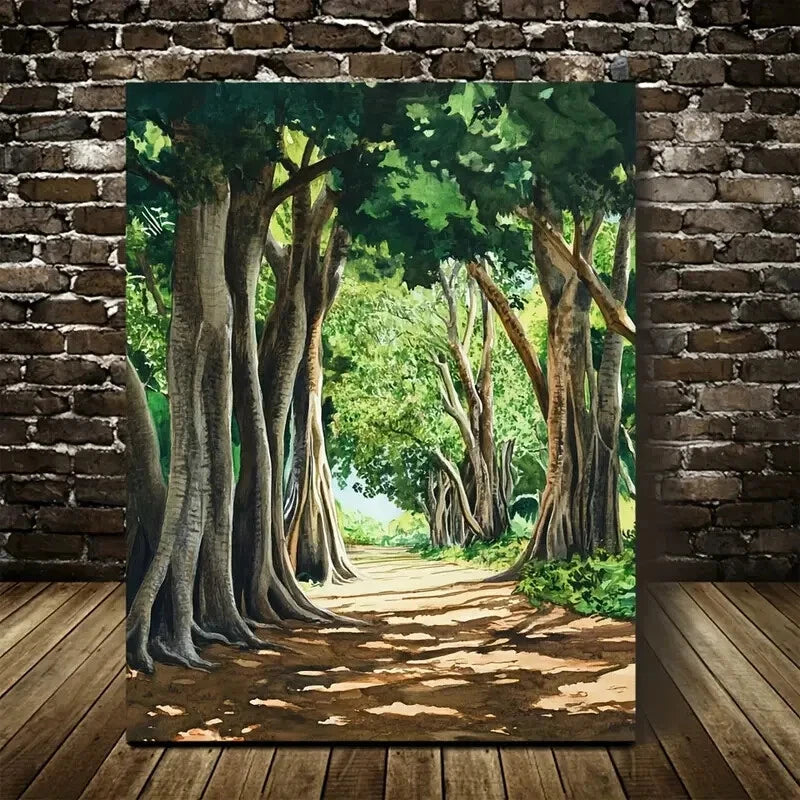 Depicting a Thriving Banyan Forest Painting 40x60cm Metal Print Ready to Hang