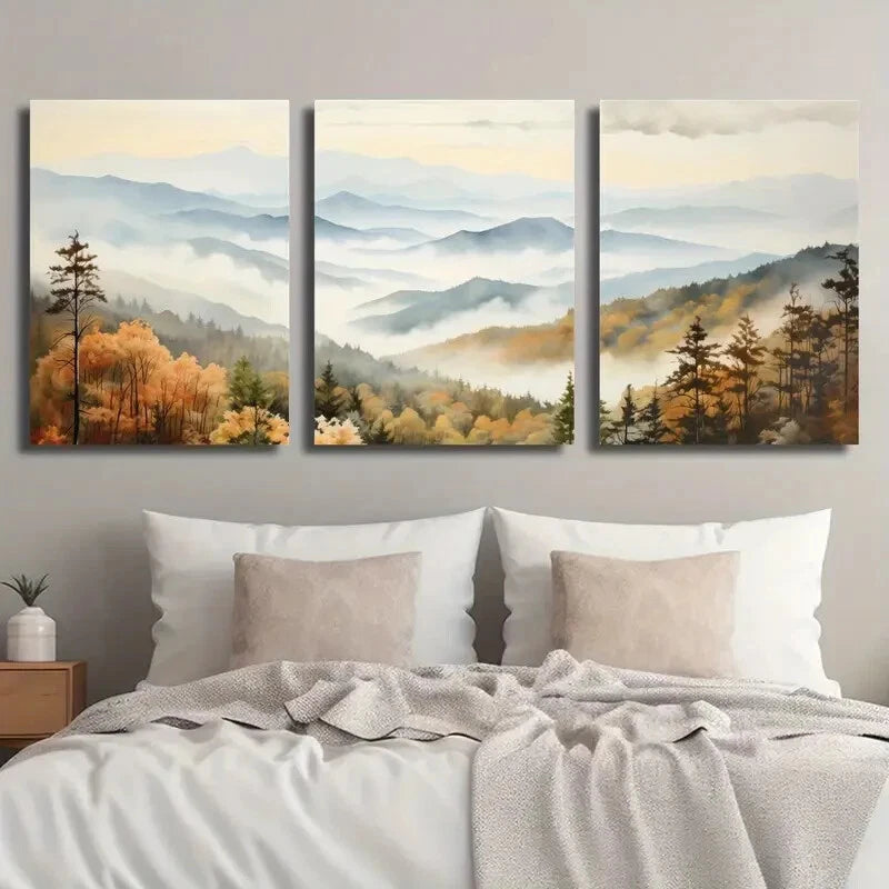 3pcs Great Smoky Mountains Autumn Perfect Wall Art Set Canvas Framed 40x60cm - High Quality Print 100% Australian Made Wall Canvas Ready to Hang