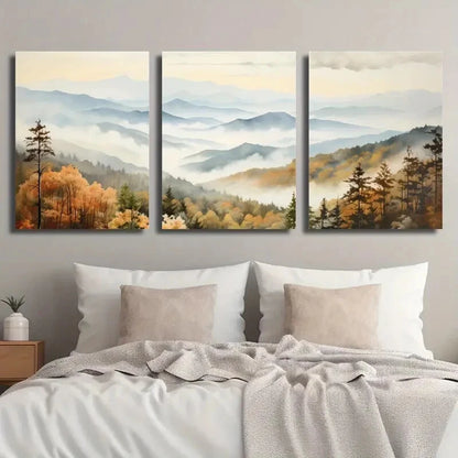 3pcs Great Smoky Mountains Autumn Perfect Wall Art Set Canvas Framed 40x60cm - High Quality Print 100% Australian Made Wall Canvas Ready to Hang