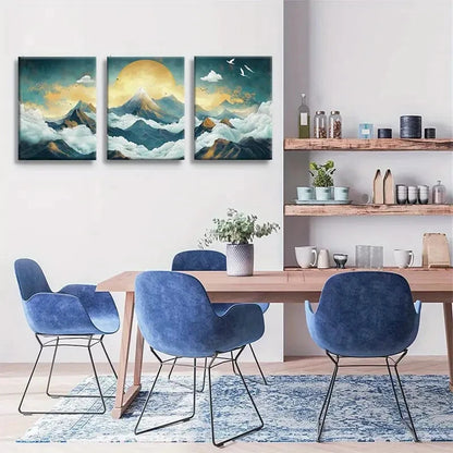 3pcs Majestic Mountain and Cloud Scenic Nature Metal Print Ready to Hang Art