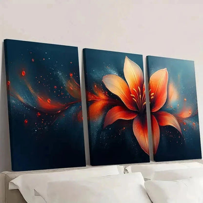 3pcs Flowy Lily Petals in Orange Red & Blue Wall Art Set Canvas Framed 40x60cm - High Quality Print 100% Australian Made Wall Canvas Ready to Hang