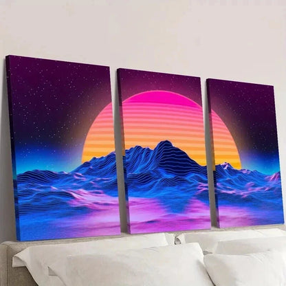 3pcs Sunset Landscape with Purple Blue Light Wall Art Set Canvas Framed 40x60cm - High Quality Print 100% Australian Made Wall Canvas Ready to Hang