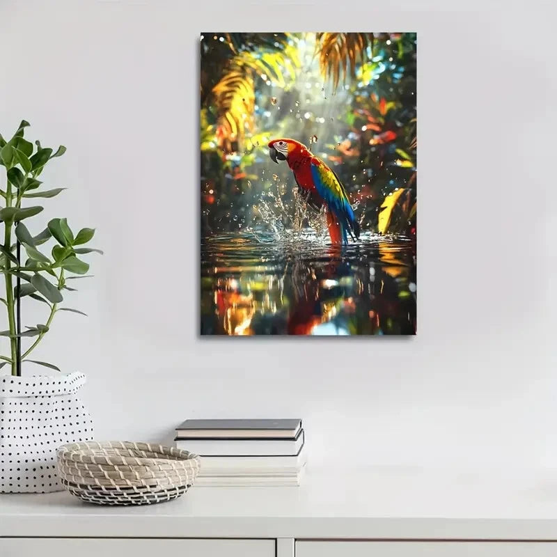 Photorealistic Jungle Scene With Splashing Painting 40x60cm Metal Print Ready to Hang