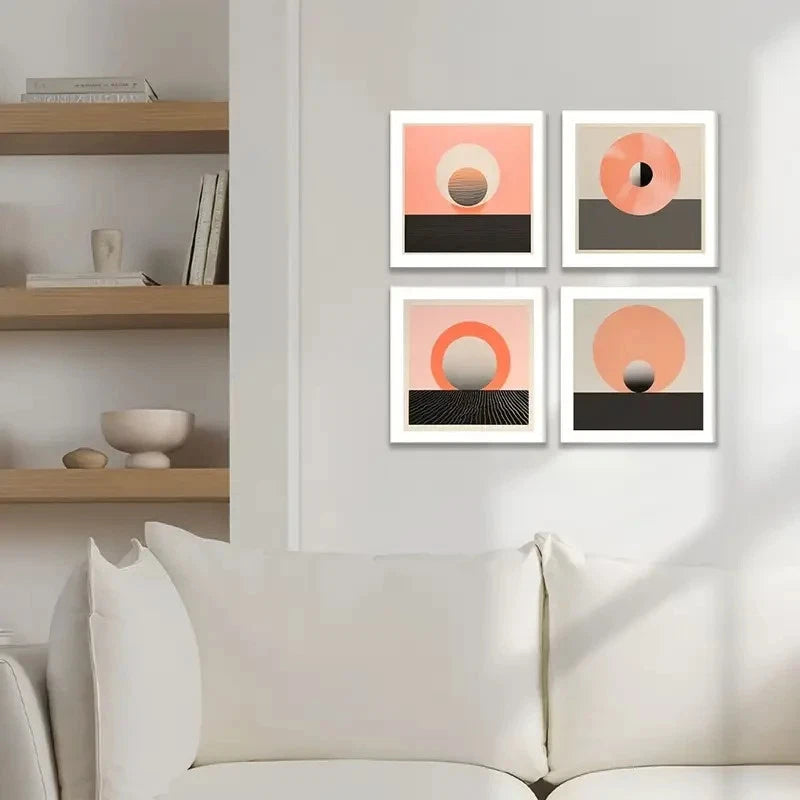 4pcs Pink with Terracotta Earth Tones Geometric Wall Art Canvas Framed