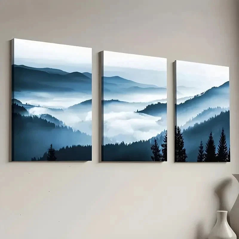 3pcs Modern Chinese Mountain Landscape Wall Art Set Canvas Framed 60x90cm - High Quality Print 100% Australian Made Wall Canvas Ready to Hang
