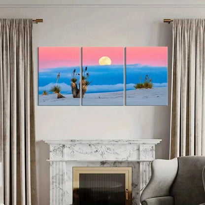 3pcs Moon & Beach Natural Landscape Modern Wall Art Set Canvas Framed 40x60cm - High Quality Print 100% Australian Made Wall Canvas Ready to Hang