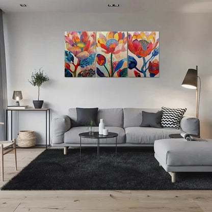 3pcs Modern Abstract Floral Colourful Metal Print Ready to Hang Art