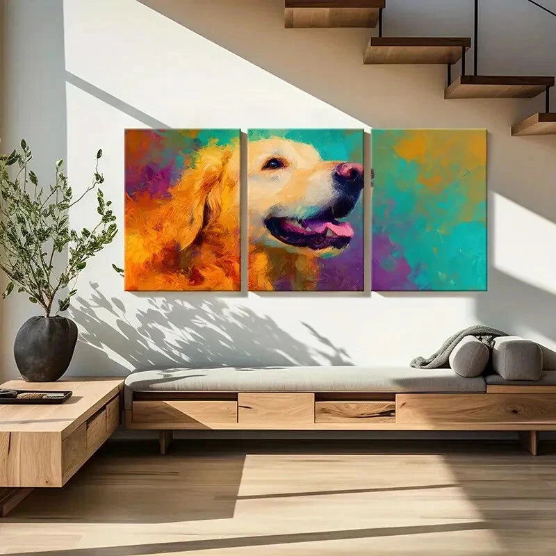 3pcs Golden Retriever Vibrant Abstract Style Metal Print Ready to Hang Art