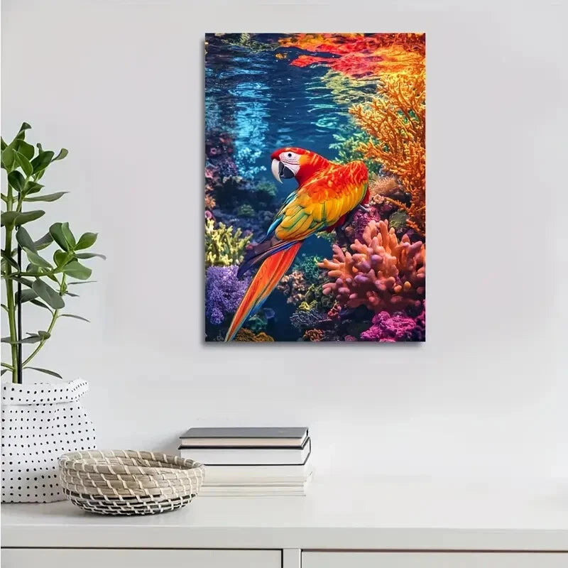 Vibrant Parrot Coral Reef Rainbow Painting  40x60cm Metal Print Ready to Hang