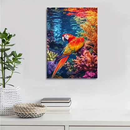 Vibrant Parrot Coral Reef Rainbow Painting  40x60cm Metal Print Ready to Hang
