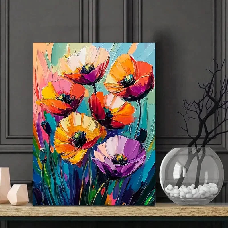 Colorful Poppies In The Style Of Acrylic Painting  40x60cm Metal Print Ready to Hang