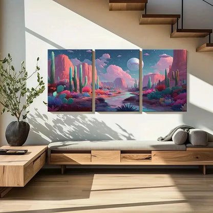 3pcs Desert Landscape Cactus Night Sky Metal Print Ready to Hang Art