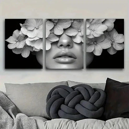 3pcs Women with Floral Illustration View Wall Art Canvas Unframed - High Quality Print 100% Australian Made Wall Canvas