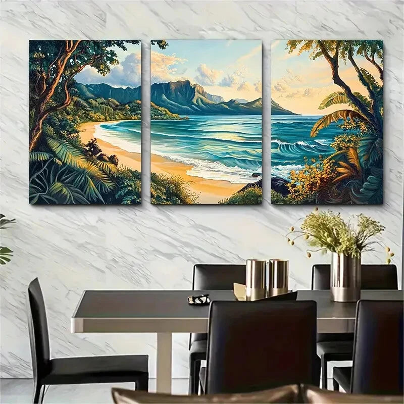 3pcs Tropical Beach Hanalei Bay Kauai Metal Print Ready to Hang Art