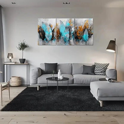 3pcs Abstract Feather Blue and Brown Wall Art Set Canvas Framed 40x60cm - High Quality Print 100% Australian Made Wall Canvas Ready to Hang