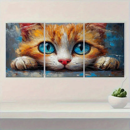3pcs Vibrant Clown Cat Whimsical Orange & White Metal Print Ready to Hang Art