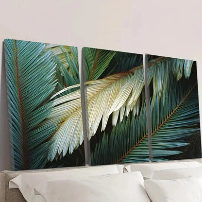 3pcs shades of palm leaves Wall Art Set Canvas Framed 40x60cm - High Quality Print 100% Australian Made Wall Canvas Ready to Hang