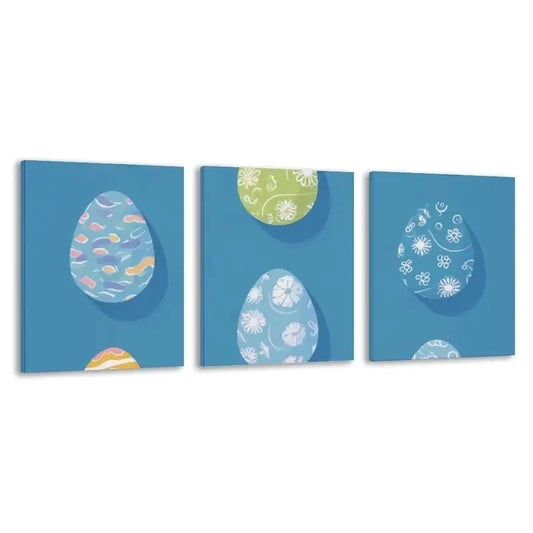 3pcs Easter Decor with Pastel Blue & Floral Wall Art Set Canvas Framed 60x90cm - High Quality Print 100% Australian Made Wall Canvas Ready to Hang