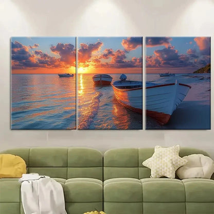 3pcs Serene Ocean Sunset Scene Metal Print Ready to Hang Art