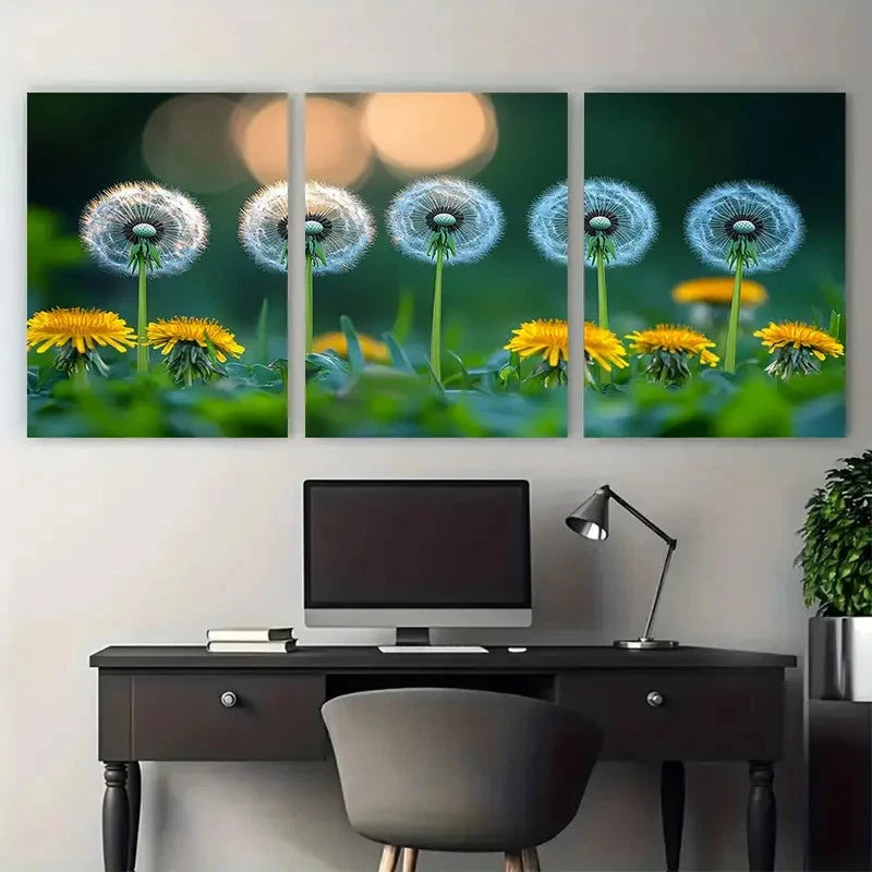 3pcs Grassy Green Meadow Dandelions Perfect Wall Art Set Canvas Framed 40x60cm - High Quality Print 100% Australian Made Wall Canvas Ready to Hang