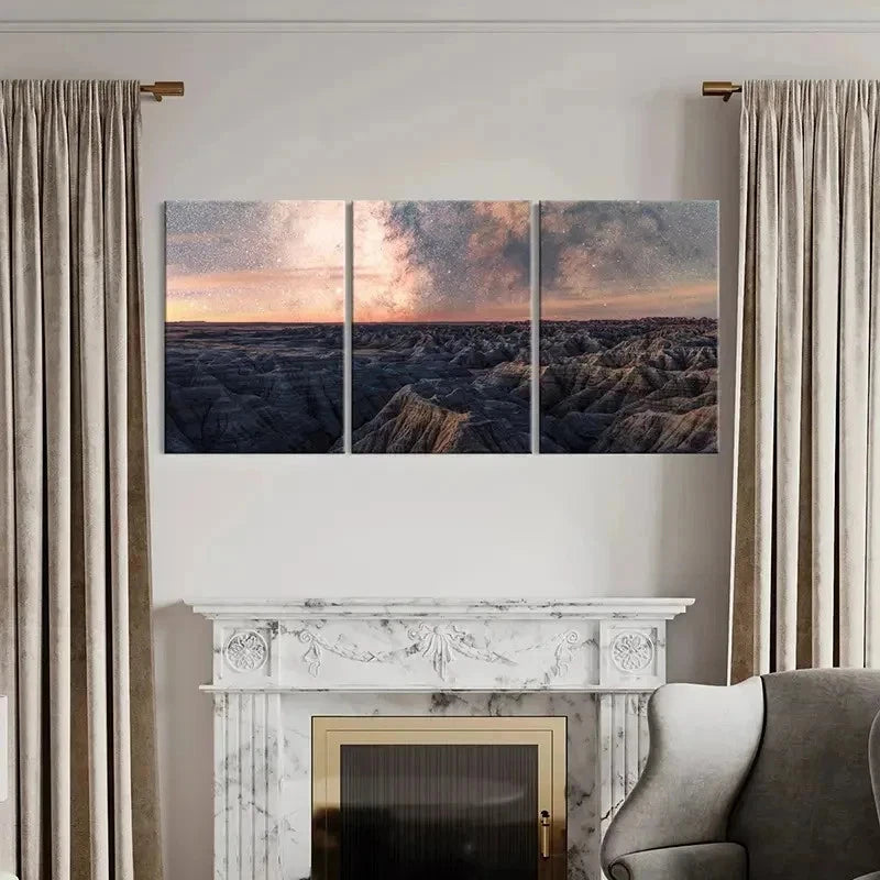 3pcs Cosmic Landscape Art Starry Sky & Planet Wall Art Set Canvas Framed 40x60cm - High Quality Print 100% Australian Made Wall Canvas Ready to Hang