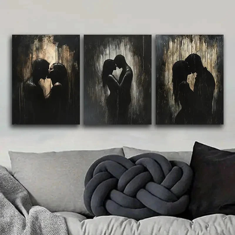 3pcs Classic Kissing Couple Painting Metal Print Ready to Hang Art