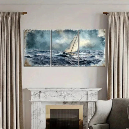 3pcs Sailing Boat Stormy Sea & Dark Clouds Wall Art Set Canvas Framed 40x60cm - High Quality Print 100% Australian Made Wall Canvas Ready to Hang