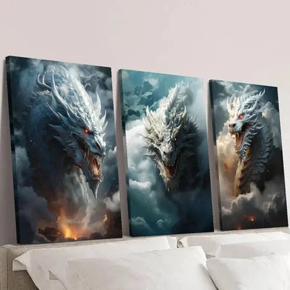 3pcs Fantasy Flying Dragon on the Clouds Wall Art Canvas Unframed - High Quality Print 100% Australian Made Wall Canvas