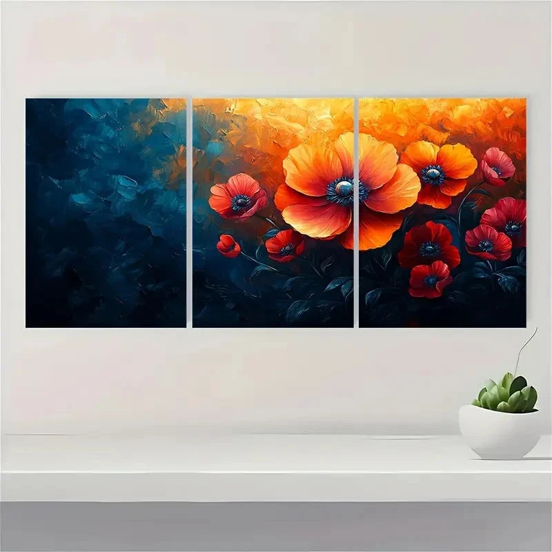 3pcs  Vivid Flower Print Abstract Floral PL Wall Art Set Canvas Framed 60x90cm - High Quality Print 100% Australian Made Wall Canvas Ready to Hang