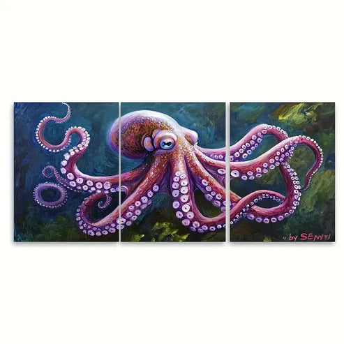 3pcs Octopus Oil Painting Sea Animals KO Wall Art Set Canvas Unframed - High Quality Print 100% Australian Made Wall Canvas