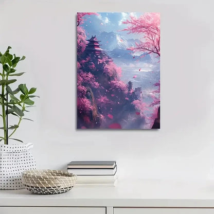 Cherry Blossom Japanese Landscap Blooming Painting 40x60cm Metal Print Ready to Hang