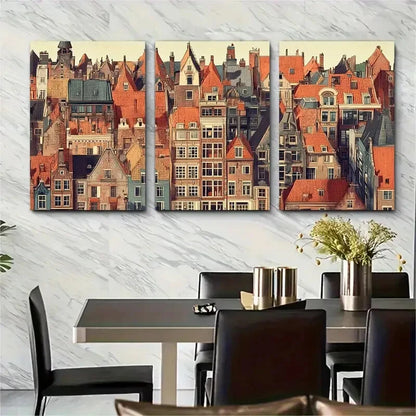 3pcs Vibrant Dutch Architecture Utrecht Cityscape Metal Print Ready to Hang Art