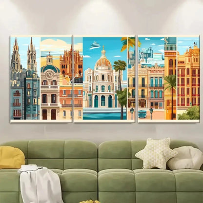 3pcs Valencia and Barcelona Spain Europe Metal Print Ready to Hang Art