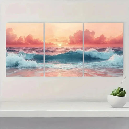 3pcs Tranquil Ocean Sunset Wall Art Set Canvas Unframed - High Quality Print 100% Australian Made Wall Canvas