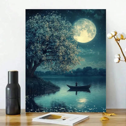 Moonlit Water Serene Vintage Style Painting 40x60cm Metal Print Ready to Hang