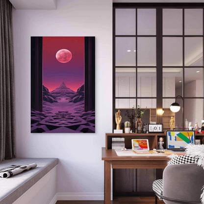 Realistic Moon With Abstract Landscape 60x90 cm Metal Print Ready to Hang