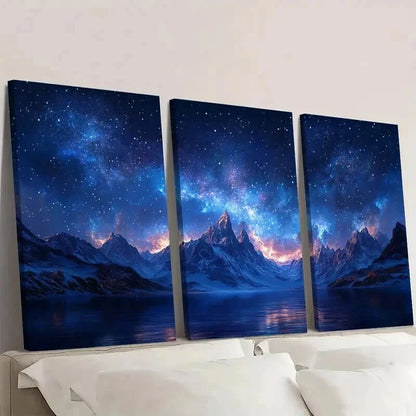 3pcs Snow Mountain Starry Sky Decor Wall Art Set Canvas Framed 40x60cm - High Quality Print 100% Australian Made Wall Canvas Ready to Hang