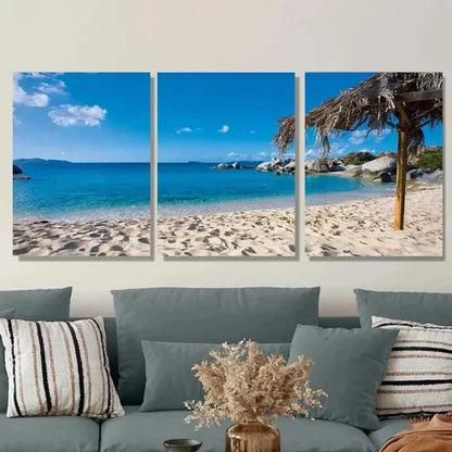 3pcs Beach Paradise Triptych Palm Trees Wall Art Set Canvas Unframed - High Quality Print 100% Australian Made Wall Canvas