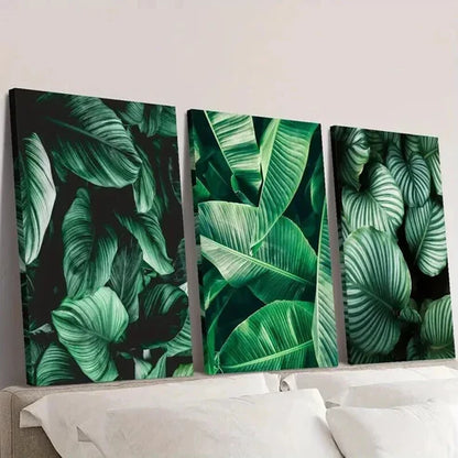 3pcs Emerald Green Botanical Tropical Leaf Wall Art Set Canvas Unframed - High Quality Print 100% Australian Made Wall Canvas