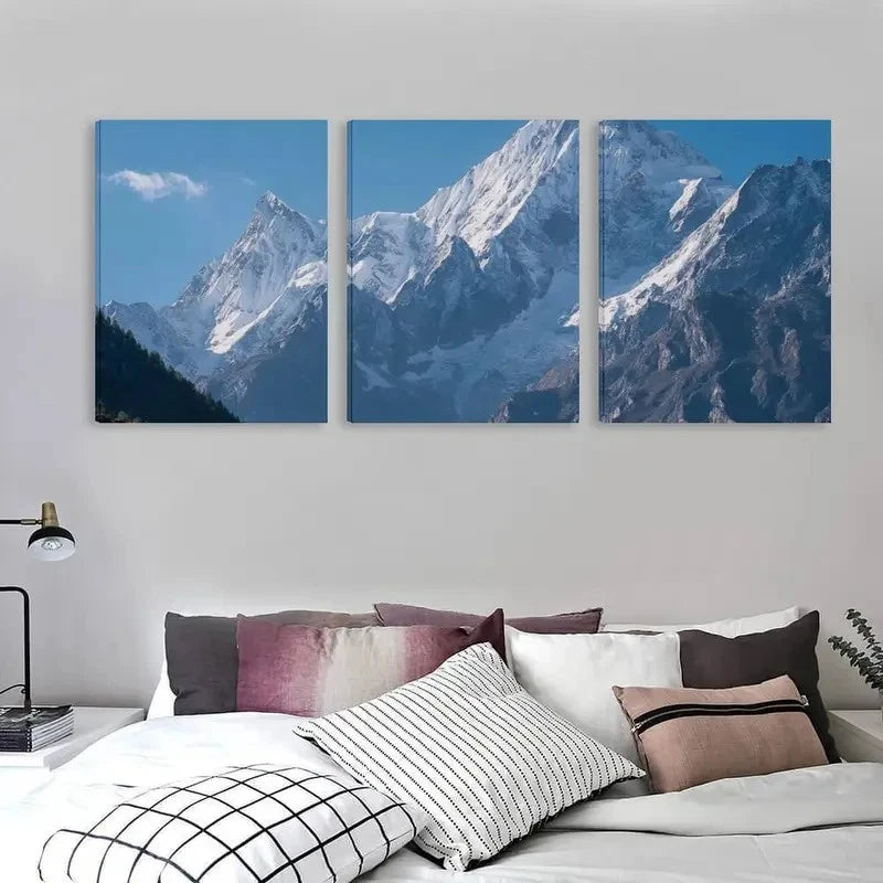 3pcs Himalayan Snow Capped Mountain Peaks  Wall Art Set Canvas Framed 60x90cm - High Quality Print 100% Australian Made Wall Canvas Ready to Hang
