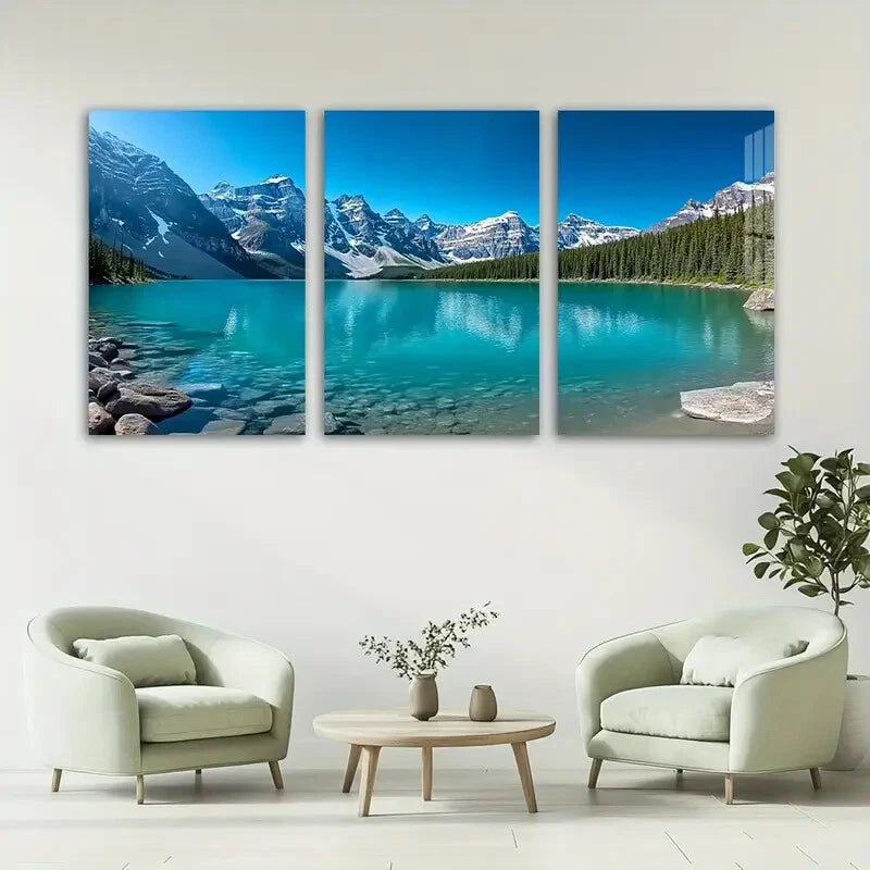 3pcs Snowy Mountain Sunrise Lake Metal Print Ready to Hang Art