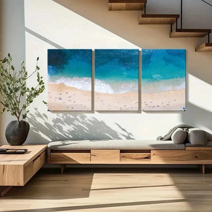 3pcs Sea Waves Beach Modern Decoration Wall Art Set Canvas Framed 40x60cm - High Quality Print 100% Australian Made Wall Canvas Ready to Hang