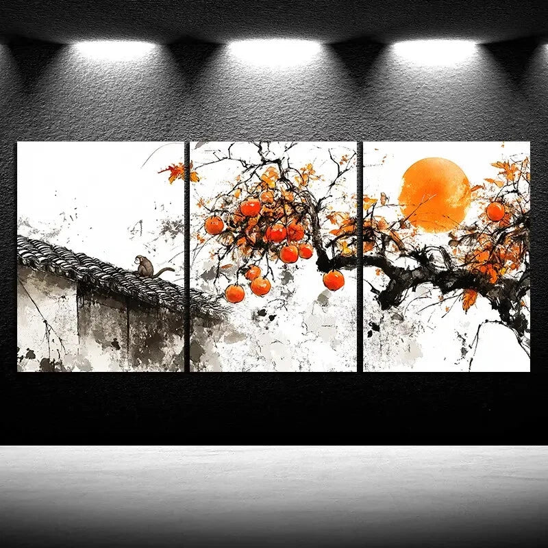 3pcs The Tree On The Eaves Old View Metal Print Ready to Hang Art