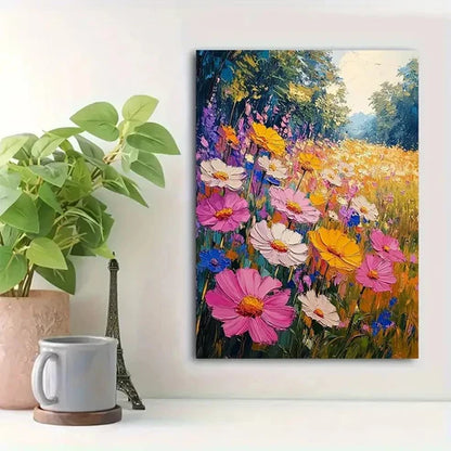 Beautiful Sun Floral Meadow Landscape Painting 60x90cm Metal Print Ready to Hang