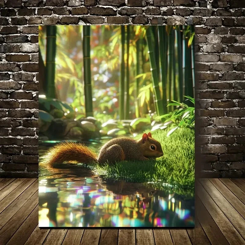 Photorealistic Scene Of Squirrel Rolling On The Grass  40x60cm Metal Print Ready to Hang