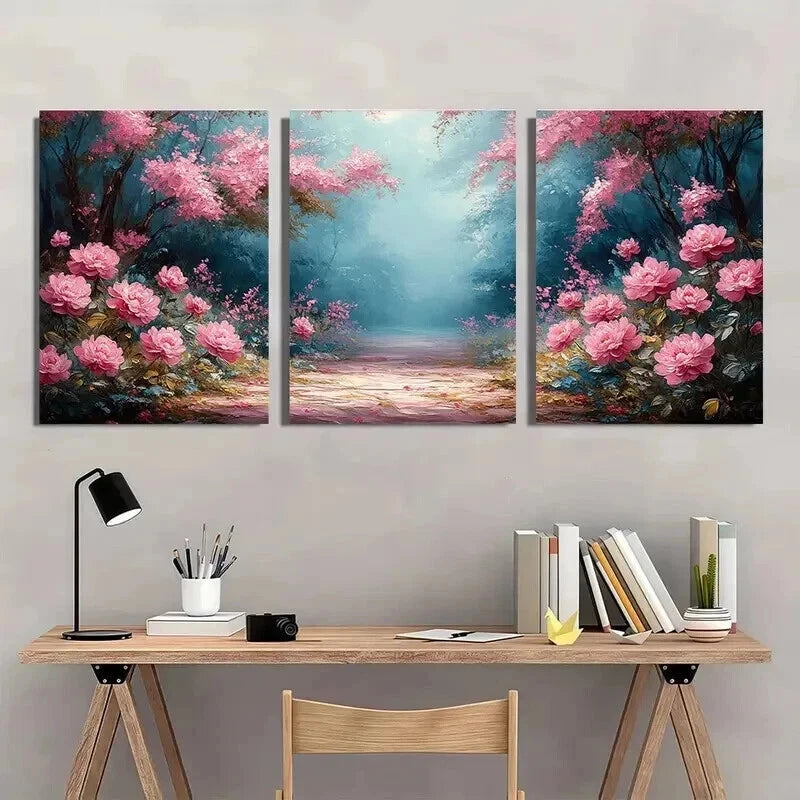 3pcs Pink Peony & Lilac Floral Garden Wall Art Set Canvas Framed 40x60cm - High Quality Print 100% Australian Made Wall Canvas Ready to Hang
