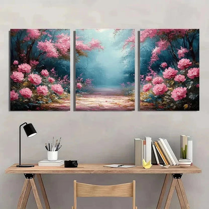 3pcs Pink Peony & Lilac Floral Garden Wall Art Set Canvas Framed 40x60cm - High Quality Print 100% Australian Made Wall Canvas Ready to Hang