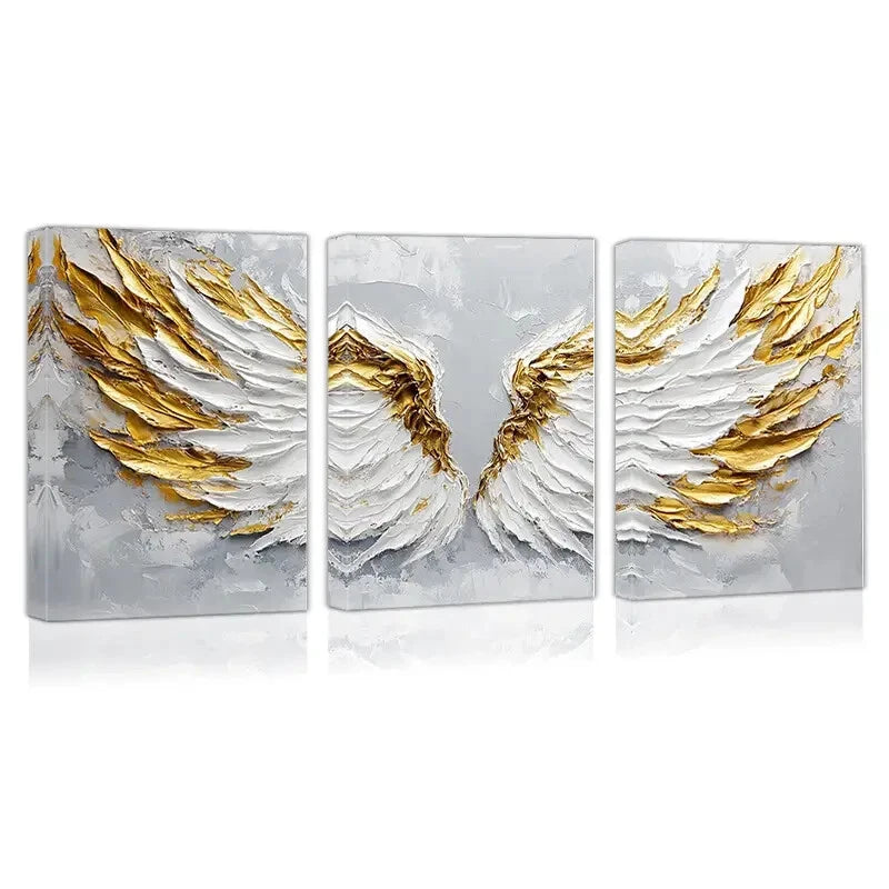 3pcs Abstract White & Golden Wings Wall Art Set Canvas Framed 40x60cm - High Quality Print 100% Australian Made Wall Canvas Ready to Hang